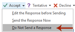 Do not send outlook response - PC version